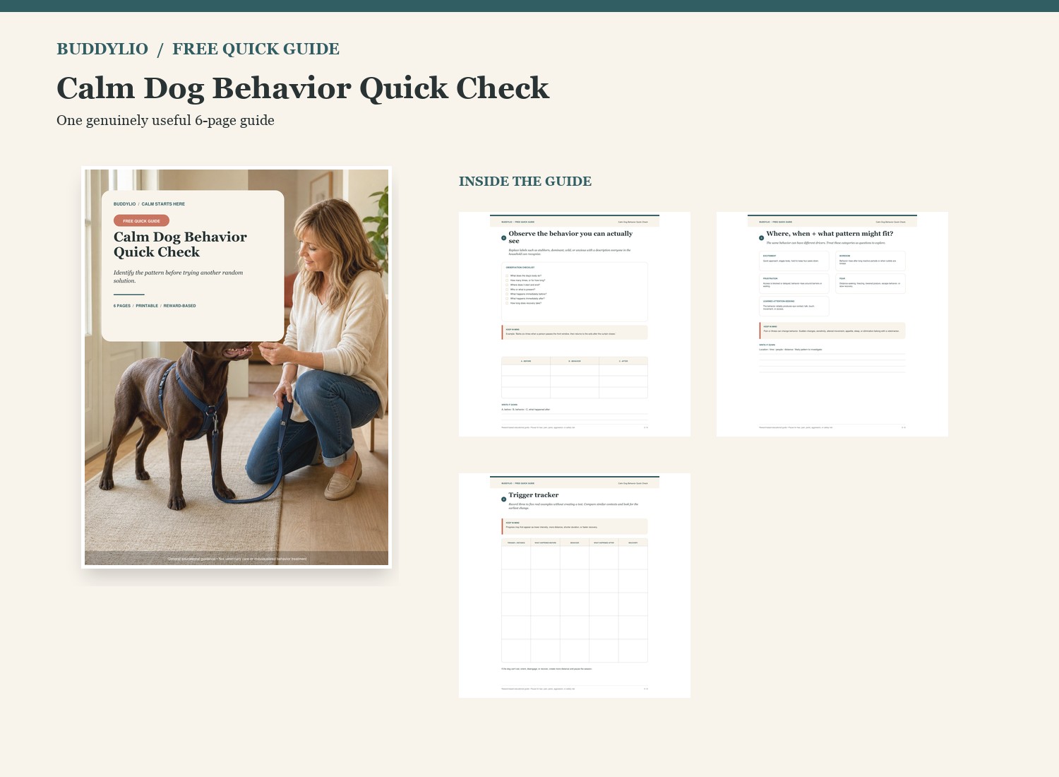 Calm Dog Behavior Quick Check shown as a cover with printable interior pages