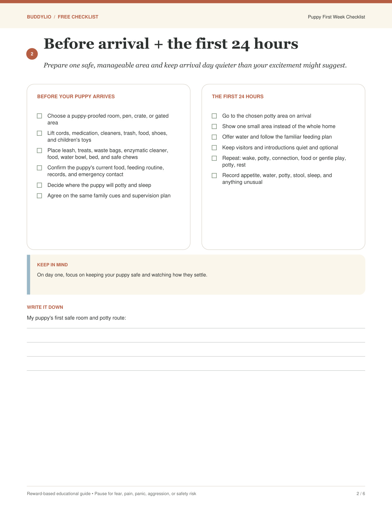 Puppy arrival checklist page