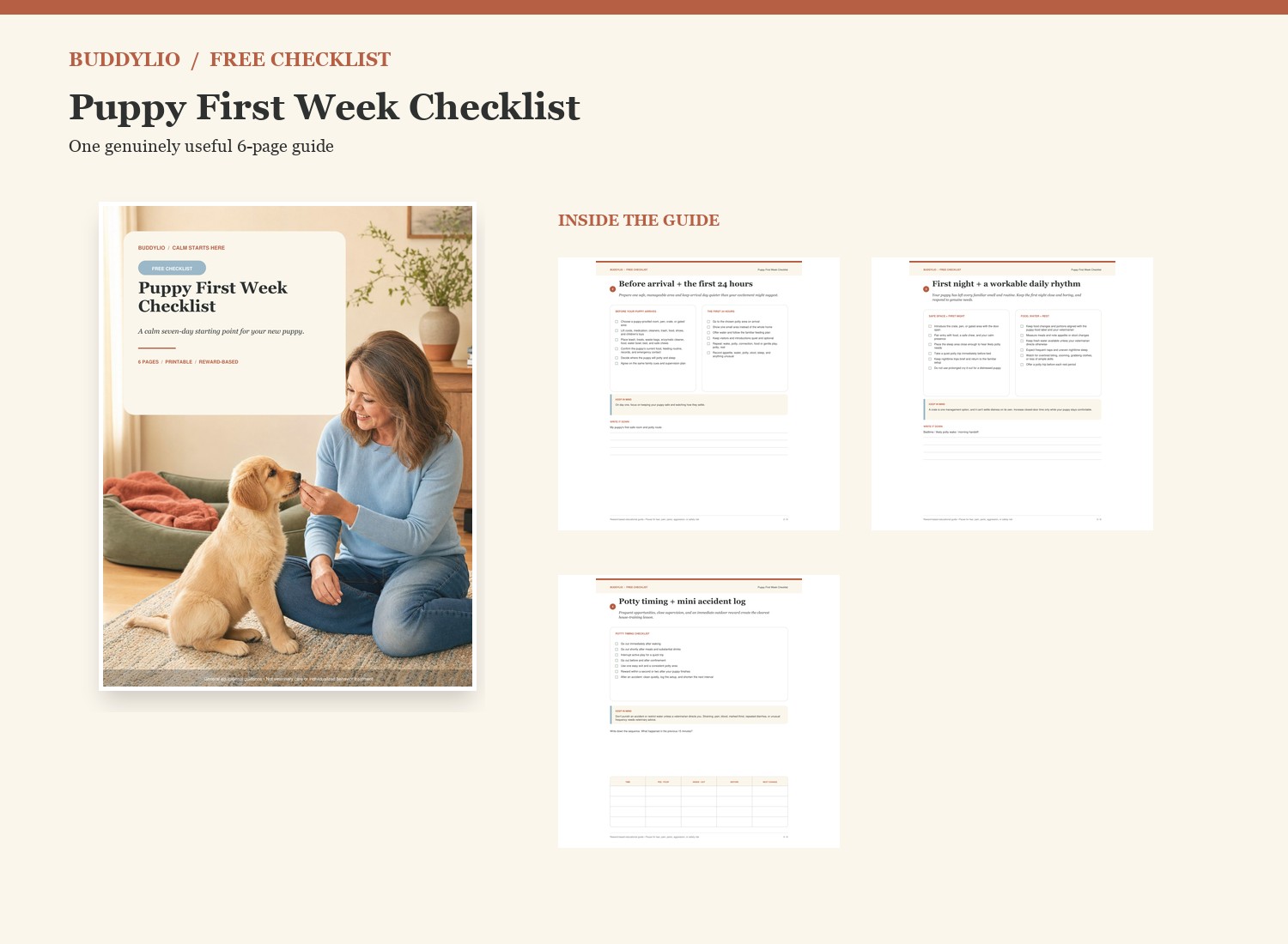 Puppy First Week Checklist shown as a cover with printable interior pages