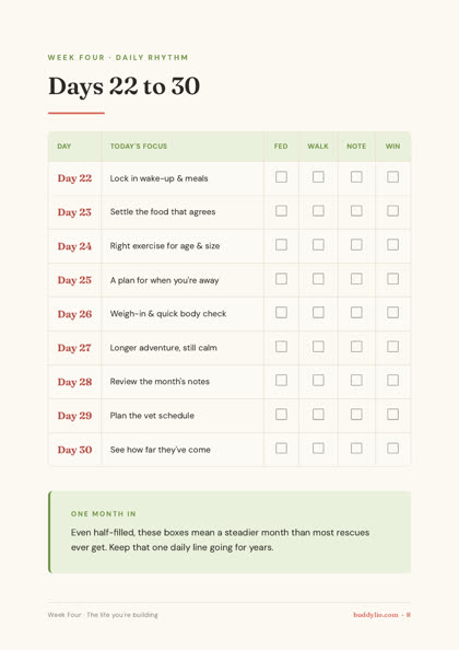 Printable 30 day rescue dog tracker