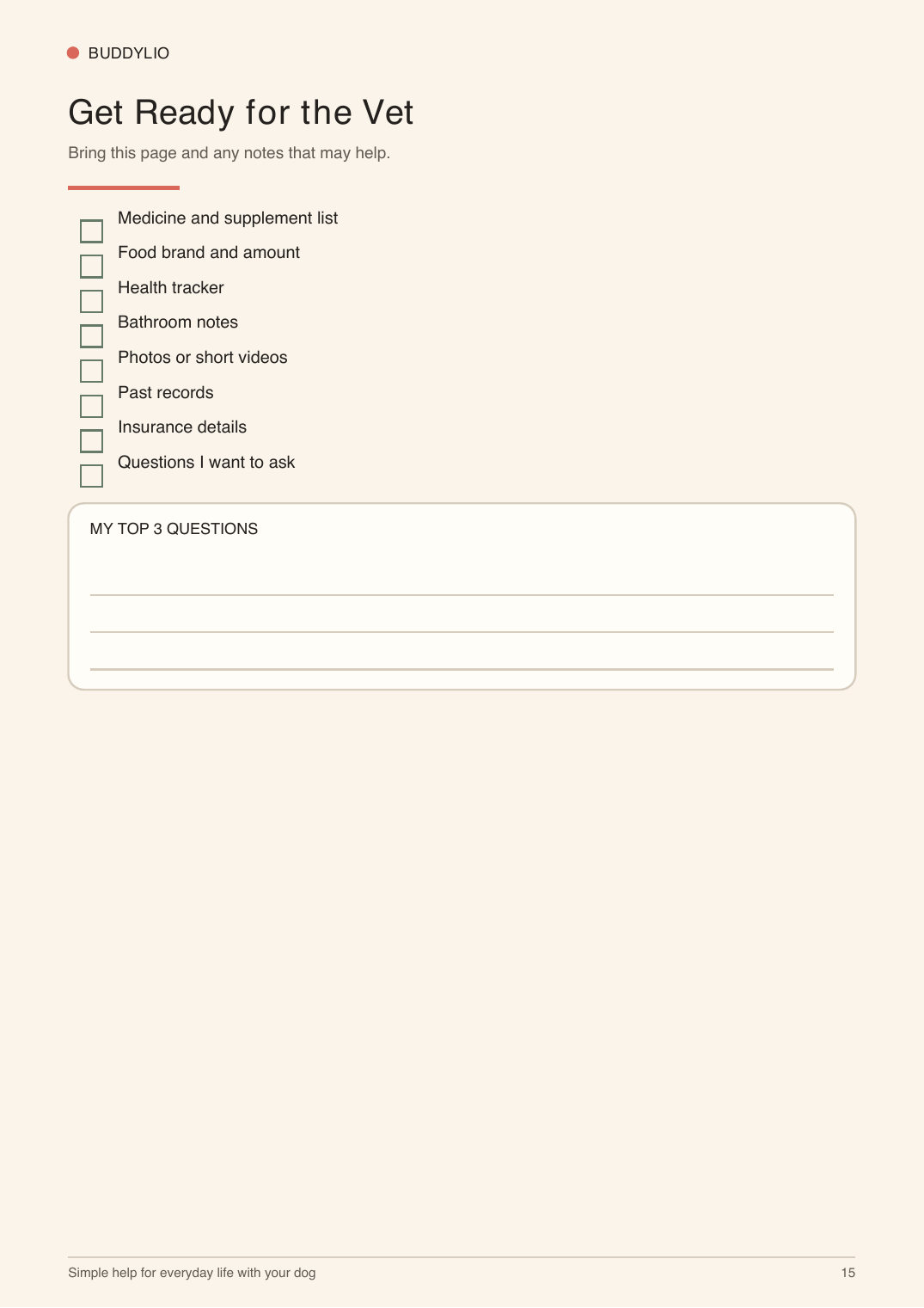 Checklist for getting ready for a vet visit