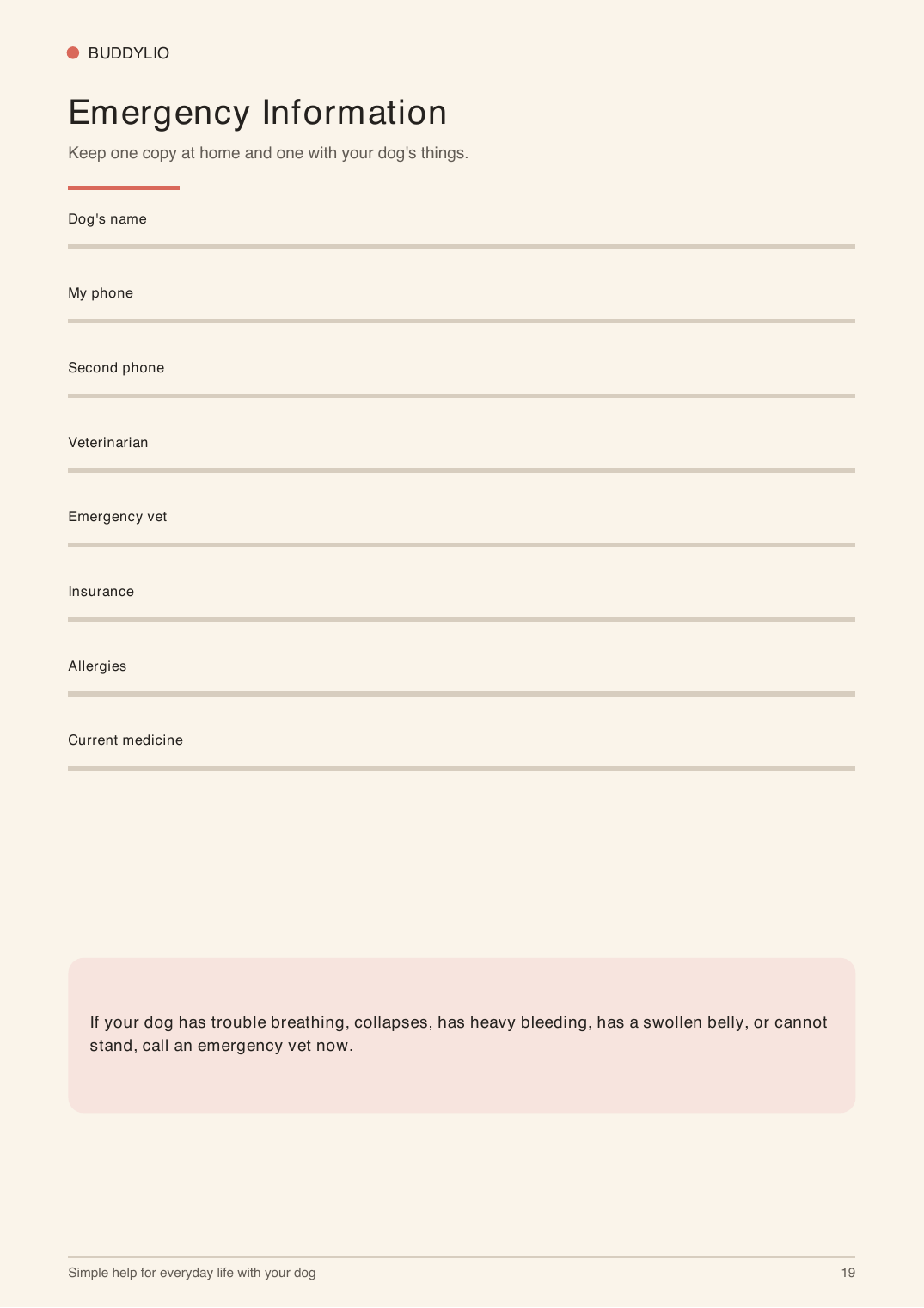 Dog emergency information page