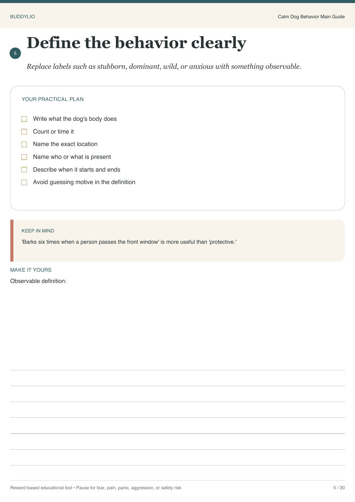 The page on defining a behavior clearly, before you try to change it